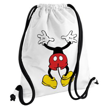 Mickey hide..., Τσάντα πλάτης πουγκί GYMBAG λευκή, με τσέπη (40x48cm) & χονδρά κορδόνια