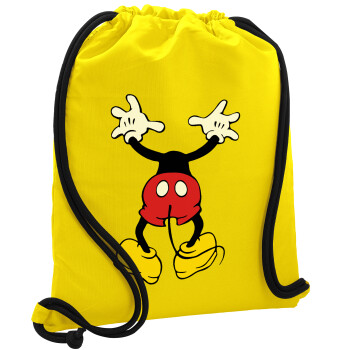 Mickey hide..., Τσάντα πλάτης πουγκί GYMBAG Κίτρινη, με τσέπη (40x48cm) & χονδρά κορδόνια