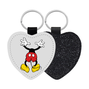 Mickey hide..., Μπρελόκ PU δερμάτινο glitter καρδιά ΜΑΥΡΟ