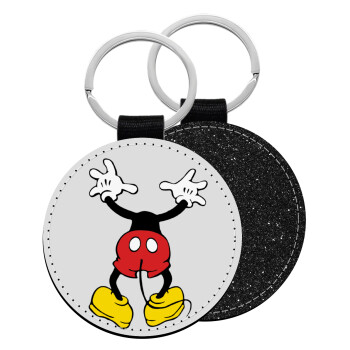 Mickey hide..., Μπρελόκ Δερματίνη, στρογγυλό ΜΑΥΡΟ (5cm)