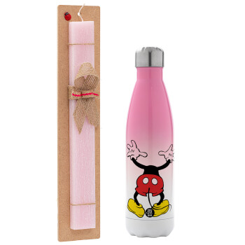 Mickey hide..., Easter Set, Metallic pink/white (Stainless steel) thermos, double-walled, 500ml & aromatic flat Easter candle (30cm) (PINK)