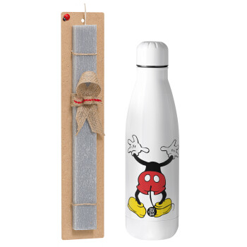 Mickey hide..., Πασχαλινό Σετ, μεταλλικό παγούρι Inox (700ml) & πασχαλινή λαμπάδα αρωματική πλακέ (30cm) (ΓΚΡΙ)