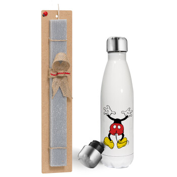 Mickey hide..., Easter candle, metallic white thermos bottle (500ml) & aromatic flat candle (30cm) (GRAY)