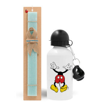 Mickey hide..., Easter Set, metallic aluminum water bottle (500ml) & scented flat candle (30cm) (TURQUOISE)