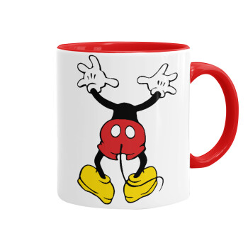 Mickey hide..., Κούπα χρωματιστή κόκκινη, κεραμική, 330ml