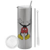 Tumbler stainless steel Silver 600ml, with metal straw & cleaning brush