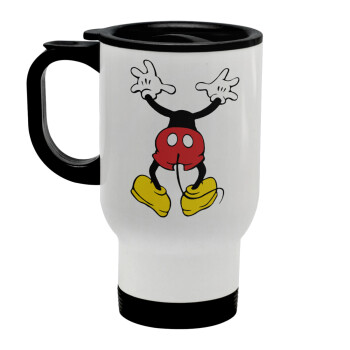 Mickey hide..., Stainless steel travel mug with lid, double wall white 450ml