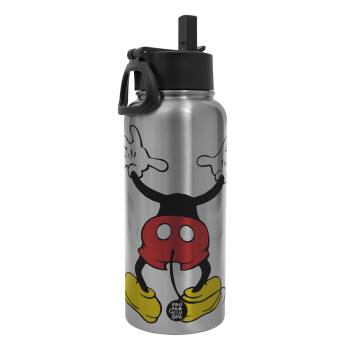 Mickey hide..., Metal mug thermo Silver with Straw and Spout Lid (Stainless steel), double wall, 950ml