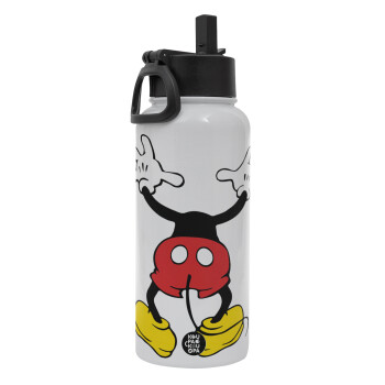 Mickey hide..., Metal mug thermo White with Straw and Spout Lid (Stainless steel), double wall, 950ml