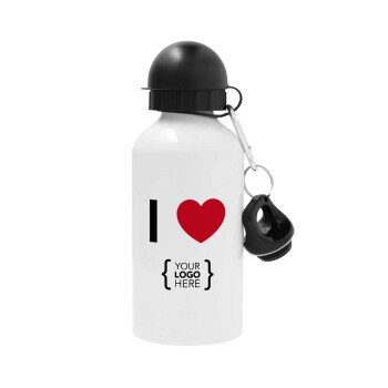 I Love {your logo here}, Metal water bottle, White, aluminum 500ml