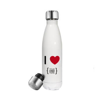 I Love {your logo here}, Metal mug thermos White (Stainless steel), double wall, 500ml