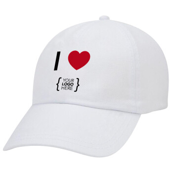 I Love {your logo here}, Adult Baseball Cap White 5-panel (POLYESTER, ADULT, UNISEX, ONE SIZE)