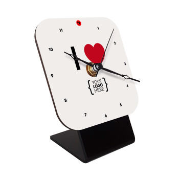 I Love {your logo here}, Quartz Wooden table clock with hands (10cm)