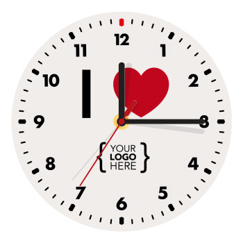 I Love {your logo here}, Wooden wall clock (20cm)