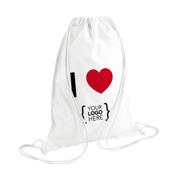 I Love {your logo here}, Τσάντα πλάτης πουγκί GYMBAG λευκή (28x40cm)