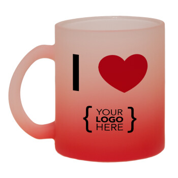 I Love {your logo here}, Κούπα γυάλινη δίχρωμη με βάση το κόκκινο ματ, 330ml