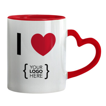 I Love {your logo here}, Mug heart red handle, ceramic, 330ml