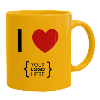 I Love {your logo here}, Ceramic coffee mug yellow, 330ml (1pcs)