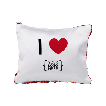 I Love {your logo here}, Τσαντάκι νεσεσέρ με πούλιες (Sequin) Κόκκινο