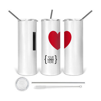 I Love {your logo here}, 360 Eco friendly stainless steel tumbler 600ml, with metal straw & cleaning brush