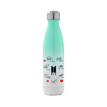 BTS signatures, Metal mug thermos Green/White (Stainless steel), double wall, 500ml