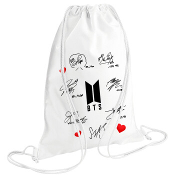 BTS signatures, Τσάντα πλάτης πουγκί GYMBAG λευκή (28x40cm)