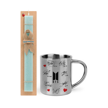 BTS signatures, Easter Set, metallic thermal cup (300ml) & aromatic flat Easter candle (30cm) (TURQUOISE)