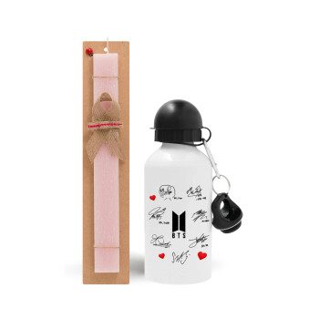 BTS signatures, Easter Set, metallic aluminum bottle (500ml) & aromatic flat Easter candle (30cm) (PINK)