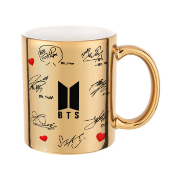 BTS signatures, Mug ceramic, gold mirror, 330ml