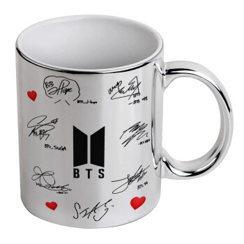 BTS signatures, Κούπα κεραμική, ασημένια καθρέπτης, 330ml