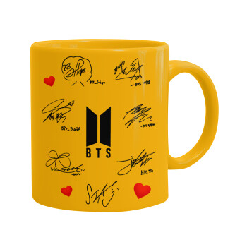 BTS signatures, Ceramic coffee mug yellow, 330ml