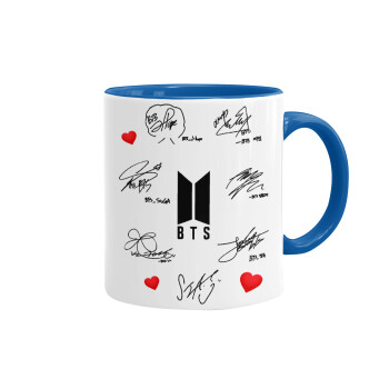 BTS signatures, Mug colored blue, ceramic, 330ml