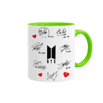 BTS signatures, Mug colored light green, ceramic, 330ml