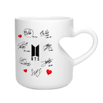 BTS signatures, Κούπα καρδιά λευκή, κεραμική, 330ml