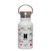 Metallic thermos (Stainless steel) White with wooden lid (bamboo), double-walled, 350ml