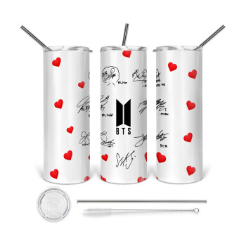 BTS signatures, 360 Eco friendly stainless steel tumbler 600ml, with metal straw & cleaning brush