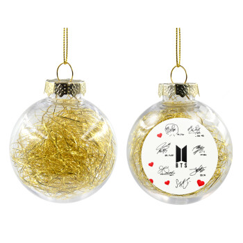 BTS signatures, Transparent Christmas tree ball ornament with gold filling 8cm