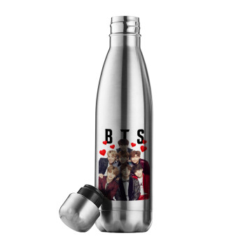 BTS hearts, Inox (Stainless steel) double-walled metal mug, 500ml