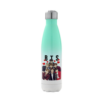 BTS hearts, Metal mug thermos Green/White (Stainless steel), double wall, 500ml