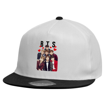 BTS hearts, Child's Flat Snapback Hat, White (100% COTTON, CHILDREN'S, UNISEX, ONE SIZE)