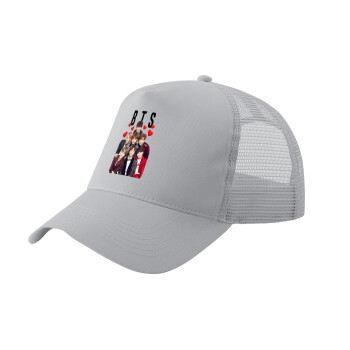 BTS hearts, Adult Structured Trucker Hat, with Mesh, GRAY (100% COTTON, ADULT, UNISEX, ONE SIZE)