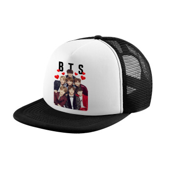 BTS hearts, Καπέλο Ενηλίκων Soft Trucker με Δίχτυ Black/White (POLYESTER, ΕΝΗΛΙΚΩΝ, UNISEX, ONE SIZE)