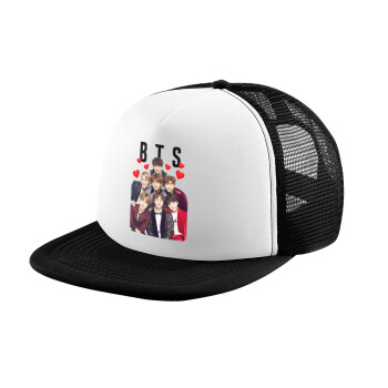 BTS hearts, Καπέλο παιδικό Soft Trucker με Δίχτυ ΜΑΥΡΟ/ΛΕΥΚΟ (POLYESTER, ΠΑΙΔΙΚΟ, ONE SIZE)