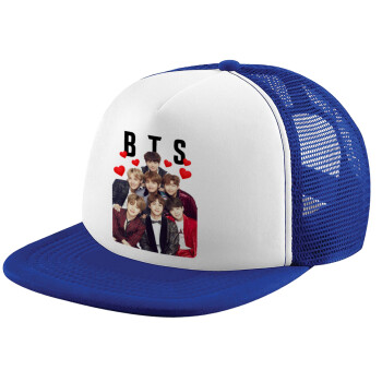 BTS hearts, Καπέλο Ενηλίκων Soft Trucker με Δίχτυ Blue/White (POLYESTER, ΕΝΗΛΙΚΩΝ, UNISEX, ONE SIZE)