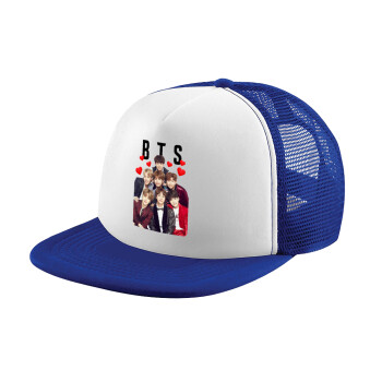 BTS hearts, Adult Soft Trucker Hat with Blue/White Mesh (POLYESTER, ADULT, UNISEX, ONE SIZE)