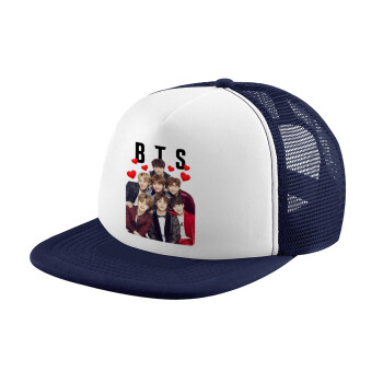 BTS hearts, Καπέλο παιδικό Soft Trucker με Δίχτυ ΜΠΛΕ ΣΚΟΥΡΟ/ΛΕΥΚΟ (POLYESTER, ΠΑΙΔΙΚΟ, ONE SIZE)