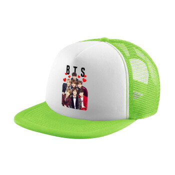 BTS hearts, Καπέλο παιδικό Soft Trucker με Δίχτυ ΠΡΑΣΙΝΟ/ΛΕΥΚΟ (POLYESTER, ΠΑΙΔΙΚΟ, ONE SIZE)