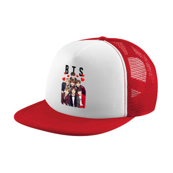 BTS hearts, Καπέλο Ενηλίκων Soft Trucker με Δίχτυ Red/White (POLYESTER, ΕΝΗΛΙΚΩΝ, UNISEX, ONE SIZE)