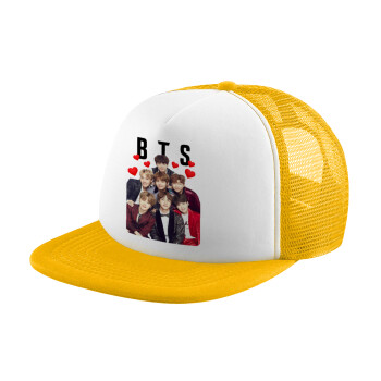 BTS hearts, Καπέλο Ενηλίκων Soft Trucker με Δίχτυ Κίτρινο/White (POLYESTER, ΕΝΗΛΙΚΩΝ, UNISEX, ONE SIZE)