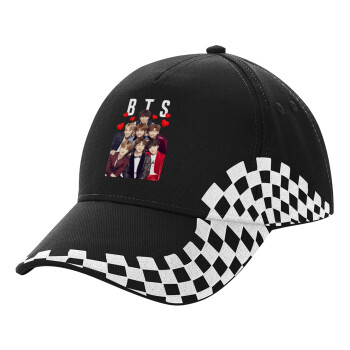 BTS hearts, Adult Ultimate BLACK RACING Cap, (100% COTTON DRILL, ADULT, UNISEX, ONE SIZE)